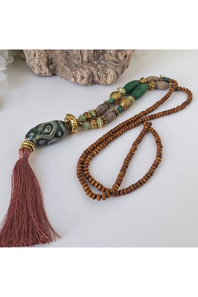 azra takı tasarım Handmade authentic, bohemian ceramic,lav stone,indian glass,zamak plated,wooden long women's necklace