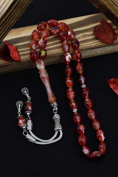 Midyat Gümüş Dünyası Men's Cat Eye (Glowing in the Light) Powder Amber Prayer Beads
