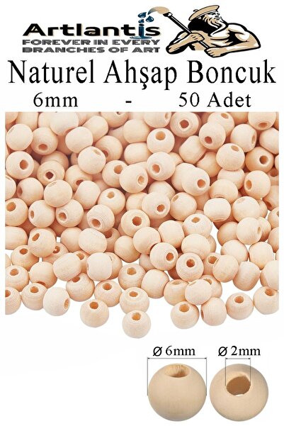 Artlantis Naturel Ahşap Boncuk 6mm 50 li 1 Paket Ham Boyanabilir Ahşap Yuvarl...