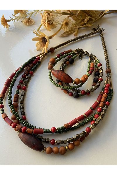 azra takı tasarım Colorful Authentic Women's Necklace and Bracelet Set - Handmade