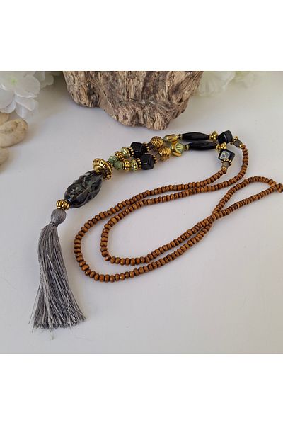azra takı tasarım Handmade authentic, black bohemian ceramic,lav stone,indian glass,zamak plated,wooden long women's necklace