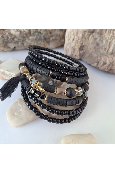 azra takı tasarım Handmade wrapped spiral, black authentic women's bracelet