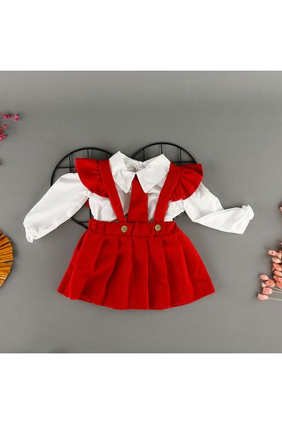 bebegci Shirt Collar Tie Gilet 2 Piece Girl Set