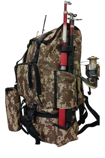ROWAN ÇANTA Camouflage Camping and Fishing Backpack with Thermal Bottom Compartment and Thermal Flask Bag