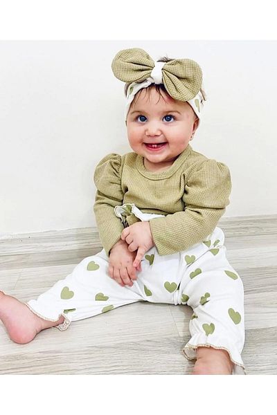 Babydonat باندانا مطبوعة على شكل قلب مكونة من 3 قطع فاخرة من الوافل للفتيات الصغيرات