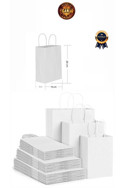 figanlar ambalaj 1.kalite Beyaz Kraft Burgu Saplı Kağıt Çanta 15x8x20 Cm 25 Adet