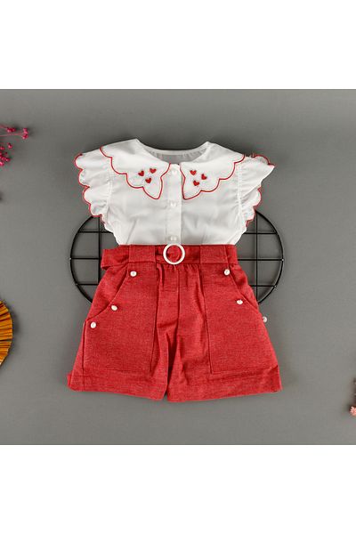 bebegci 2-Piece Girl's Set with Scallop Collar Shorts