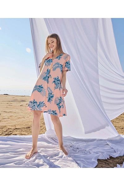 Aydoğan Lodos Store Aydoğan Γυναικείο πουκάμισο γιακά φόρεμα παραλίας παχύρρευστο ύφασμα ποπλίνα σολομός