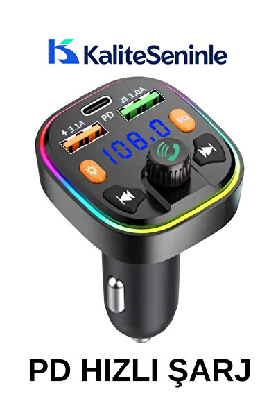 Adeyo Store Bluetooth Araç Kiti Araç Fm Transmitter USB Type-C MP3 SD Kart Fl...