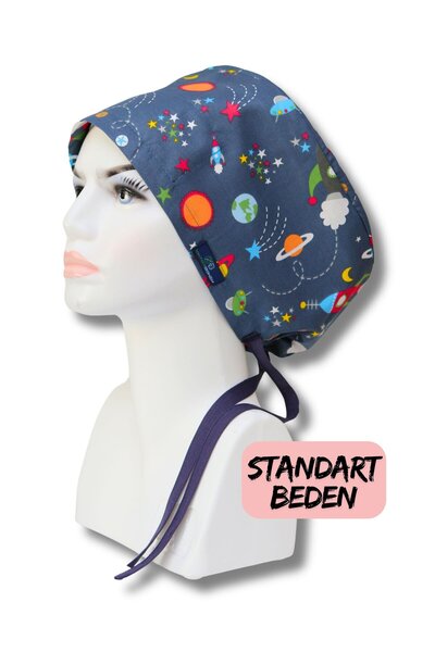 doktorbonem Standart Uzay Desenli Cerrahi Bone Doktor Hemşire Sağlıkçı Bonesi