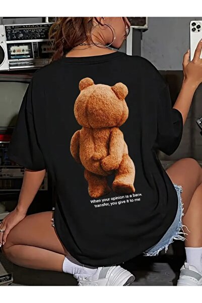 LAND MODA Tricou cu guler rotund cu imprimeu ursuleț de pluș supradimensionat...