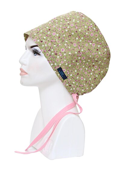 doktorbonem Hijab Green Crispy Flower Patterned Surgical Bonnet Doctor Nurse Healthcare Bonnet Wide Cut