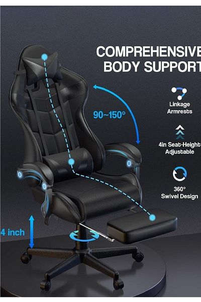 Cady One Adjustable Gaming Chair PU Leather High Back Lumbar Chair Head Support Arm Chair 82X29X59cm