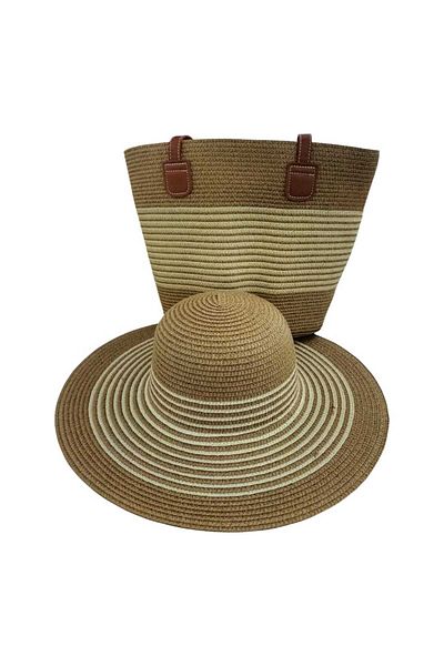 Aware Time Set de 2 pălărie Fedora de paie și geantă de plajă din paie
