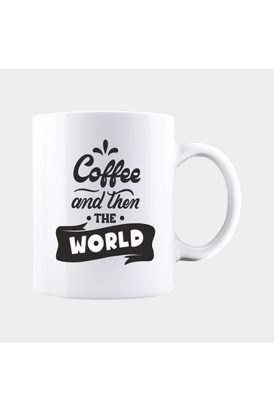 OEM Cana albă personalizată CAFEA ȘI APOI LUMEA, INOVATIX®. 330 ml