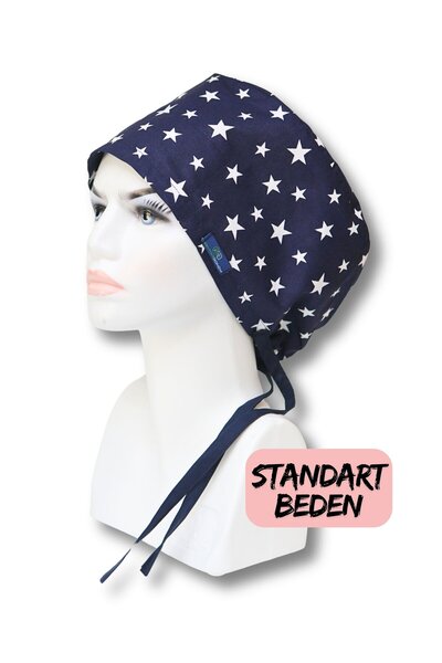 doktorbonem Синій стандартний розмір - Велика хірургічна шапочка з зіркою, дл...