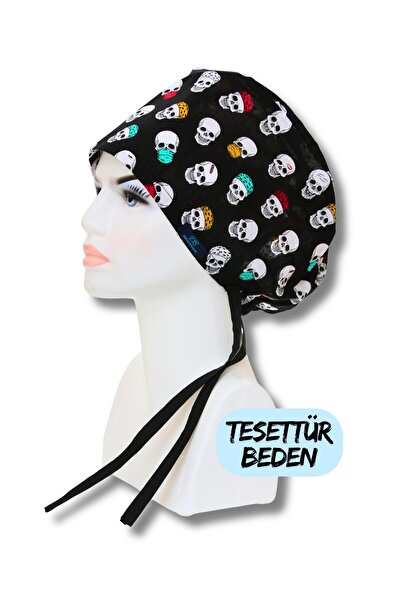 doktorbonem Χειρουργικό σκουφάκι με μοτίβο μαύρου κρανίου Hijab, Φαρδιά εφαρμογή για γιατρούς, νοσοκόμες και ιατροπεριποιητές