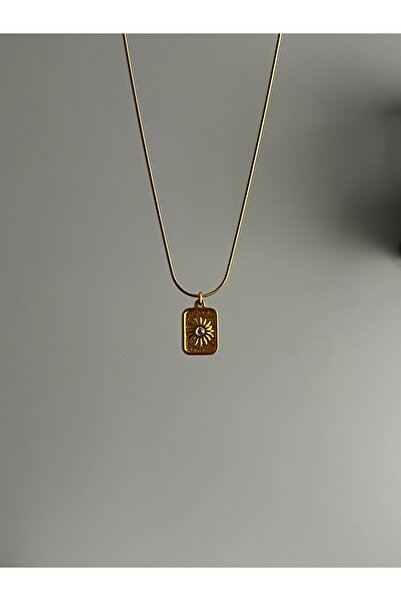 Alya Jewelry Çelik Plaka Zirkon Taş Güneş Kolye