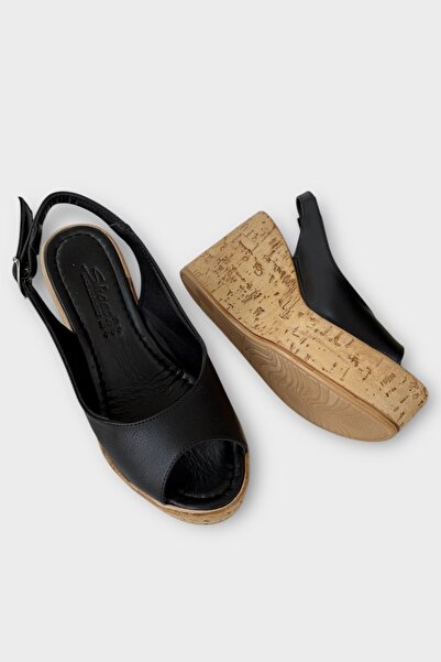 Liger Side Buckle Open Front Wedge Sandals Shoes Black