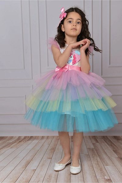 PefyBaby Girl's Sequin Unicorn Special Day Birthday Wedding Evening Dress