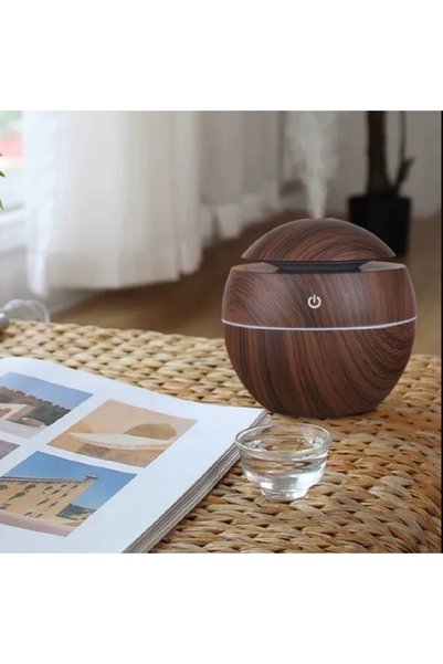 hediyeconcepti مرطب هواء صغير USB بالموجات فوق الصوتية زيت عطري ناشر خشب 7 LED