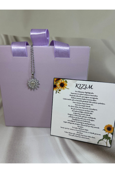 ictenkartdesign Ayçiçeği Kolye Gümüş Renk Taşlı- Anlamlı ve Şık Hediye Seçeneği