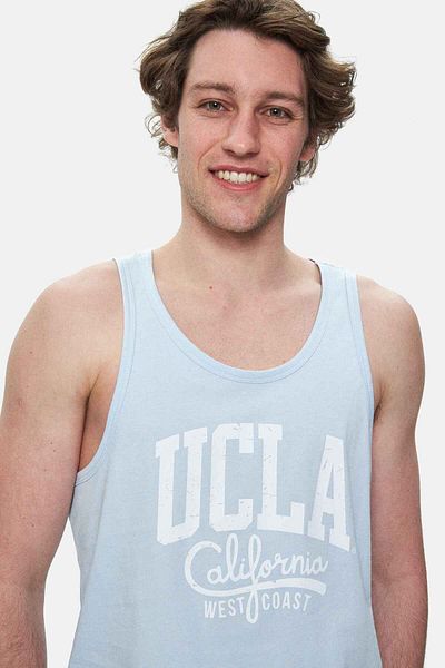 UCLA Tricou oversize pentru bărbați cu mâneci zero PEBBLE Sky Blue