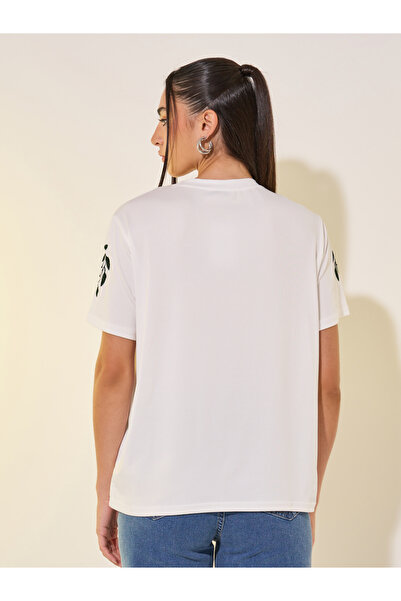 Take Two By Styli Round Neck Embroidered Sleeve Detail T-Shirt