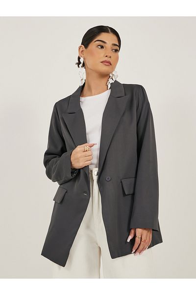 Styli Notch Label Neck Single Breasted Blazer