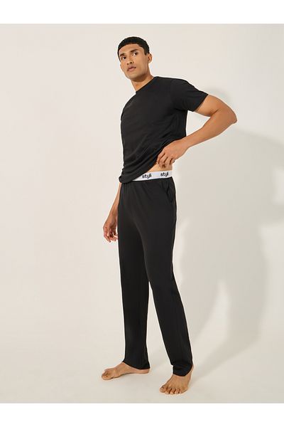 Styli Solid Crew Neck T-Shirt and Printed Waistband Pyjama Set