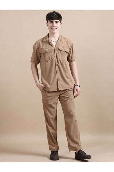 Bushirt By Styli Corduroy Pocket Detail Shirt and Pants Co-Ords