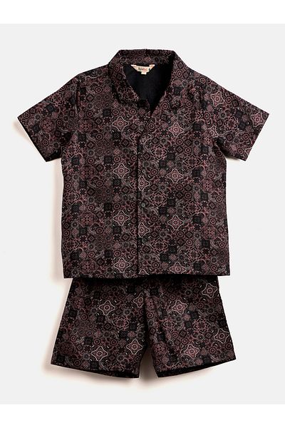 Stylo Bug By Styli Boys Brown Rayon Short Sleeve Shirt and Shorts Set