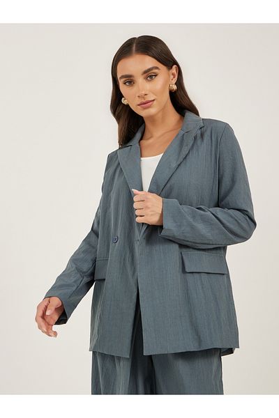 Styli Notch Label Neck Double Breasted Blazer