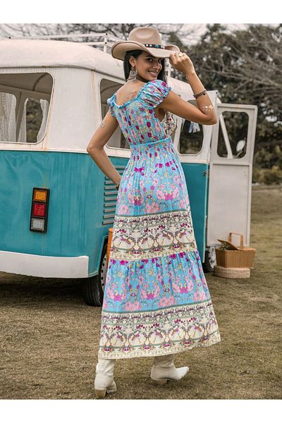 Russty Dustty By Styli Floral Printed Cap Sleeve Round Neck Dress