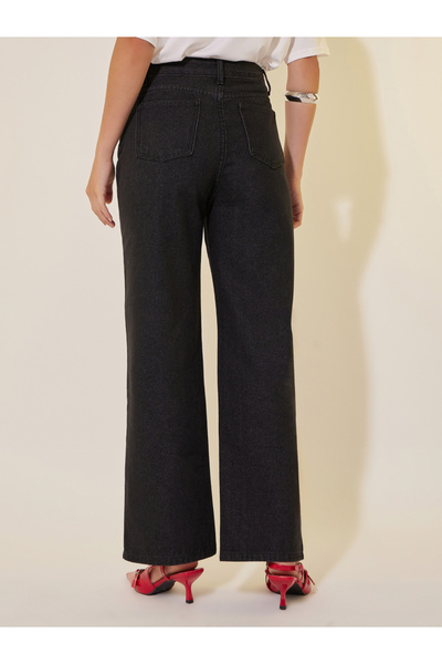 Take Two By Styli Mid Rise Solid Wide Leg Denim Jeans