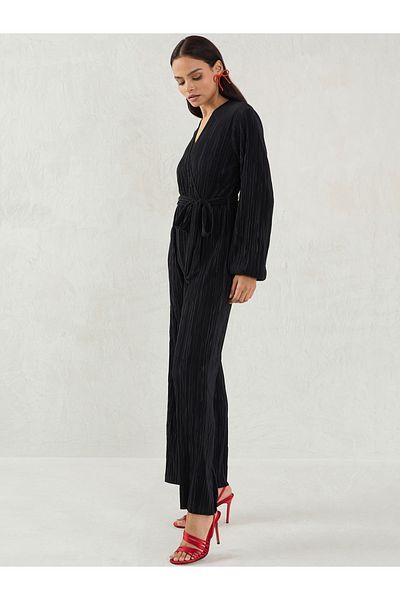 Femmella By Styli Solid Pleated Wrap Look Straight Leg Jumpsuit