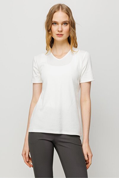 Desen Triko Women's V-Neck Camisole Cotton T-shirt White