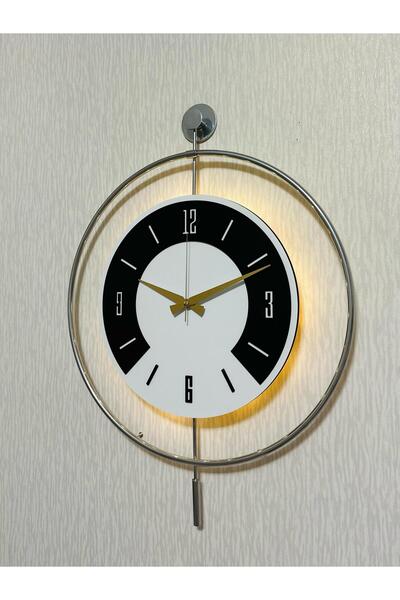 Pey Aksesuar 50x70 cm Metal Ahşap Ve Işığın Muhteşem Uyumu Duvar Saati dekoratif