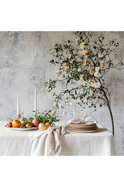 Meine Home مفرش طاولة من الكتان إكرو، قماش خالي من الهموم