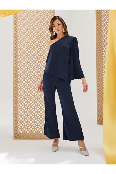 Styli One Shoulder Top with Flared Trousers Co-Ords
