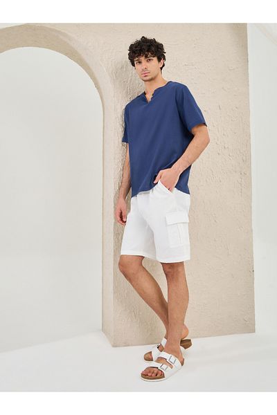 Styli Solid Linen Blend Relaxed Fit Cargo Shorts