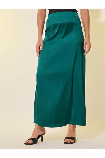 Styli Solid Mid Rise Satin Maxi Skirt