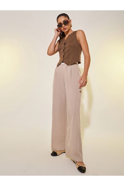Take Two By Styli Solid Contrast Waistband Wide Leg Pants