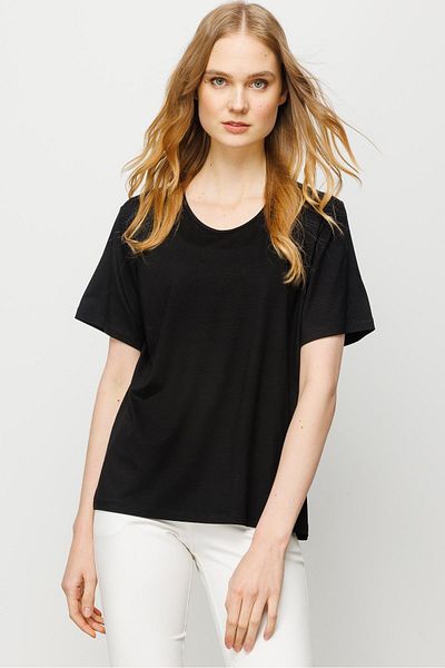Desen Triko Tricou de bază din bumbac pieptănat cu decolteu rotund negru