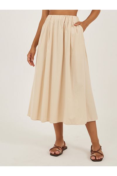 Styli Pleated A-Line Midi Skirt with Elasticated Waistband