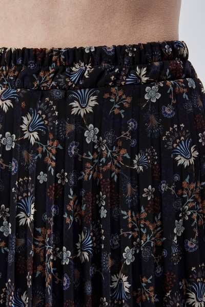 sehatex Patterned Lining Chiffon Pleated Skirt with Elastic Waist