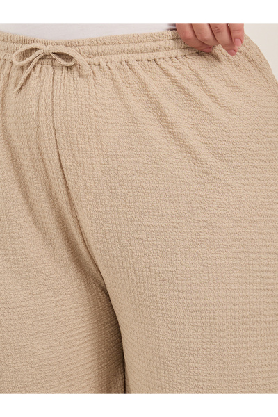 Styli Plus Size Textured Wide Leg Trousers with Drawstring