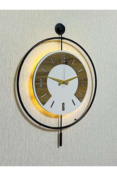 Pey Aksesuar 50x70 cm Metal Ahşap Ve Işığın Muhteşem Uyumu Duvar Saati dekoratif