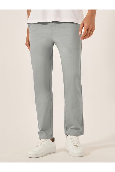Styli Solid Mid Rise Slim Fit Cotton Chinos