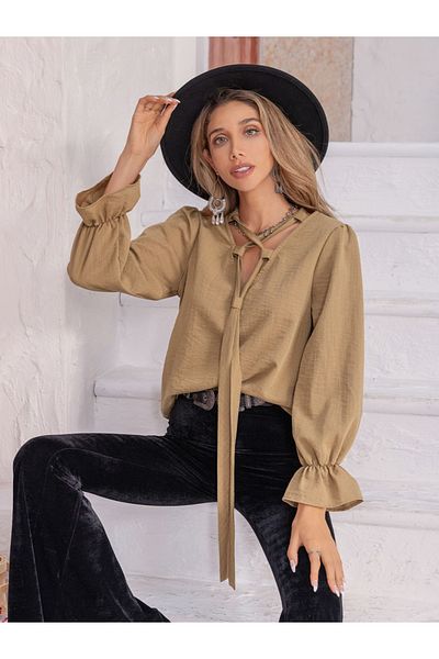 Russty Dustty By Styli Textured Tie-Up Neck Regular Fit Top
